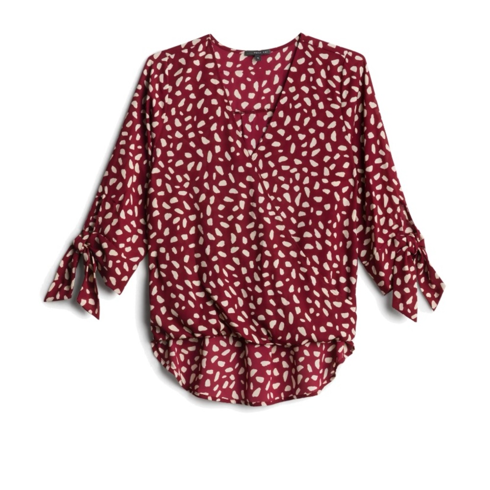 Burgundy West Kei Allan Surplice Tie Sleeve High Low Blouse Size Small